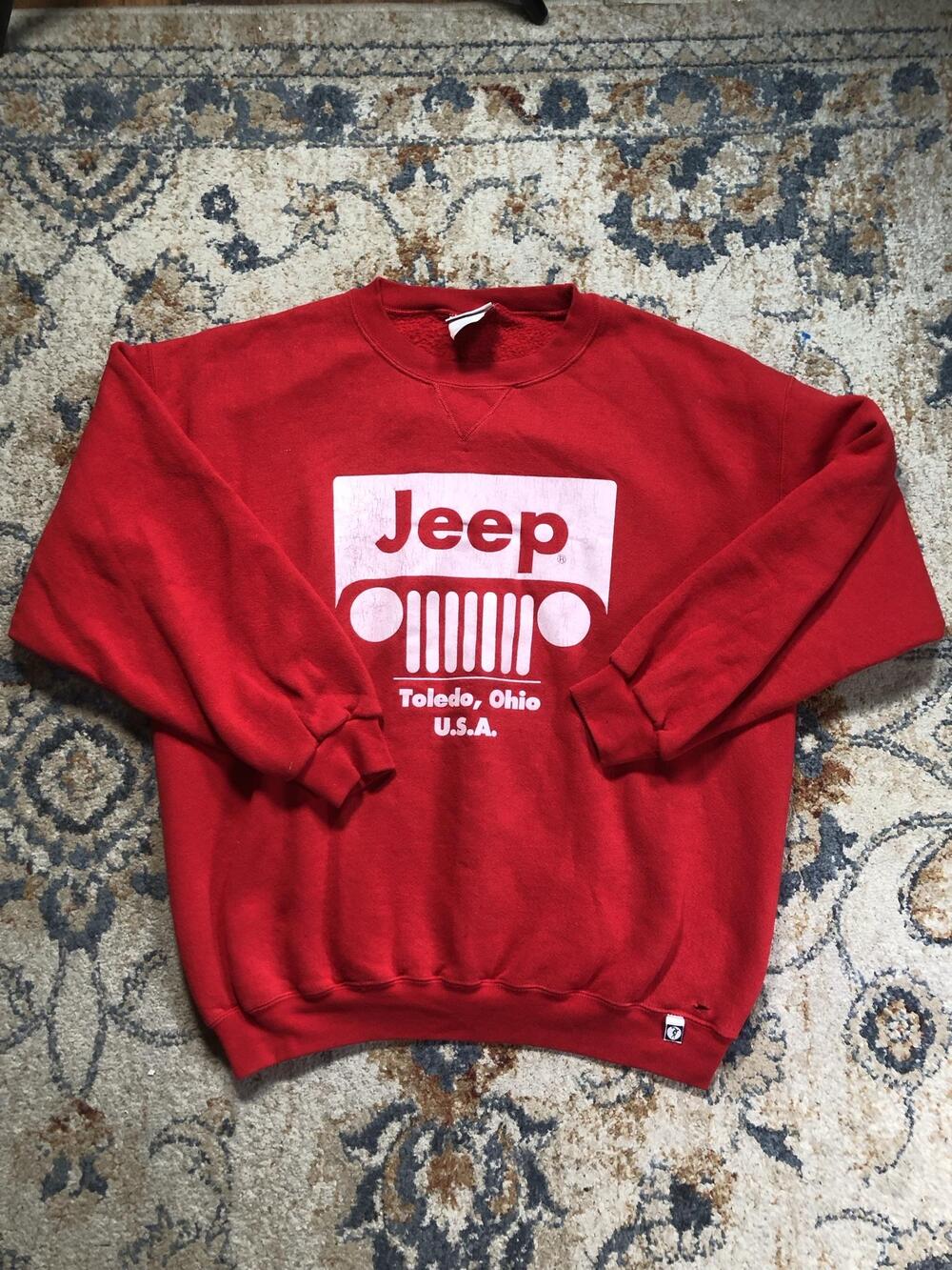 Vintage Discus Athletic Sweatshirt Mens XL Red Jeep Graphic Toledo USA 90s